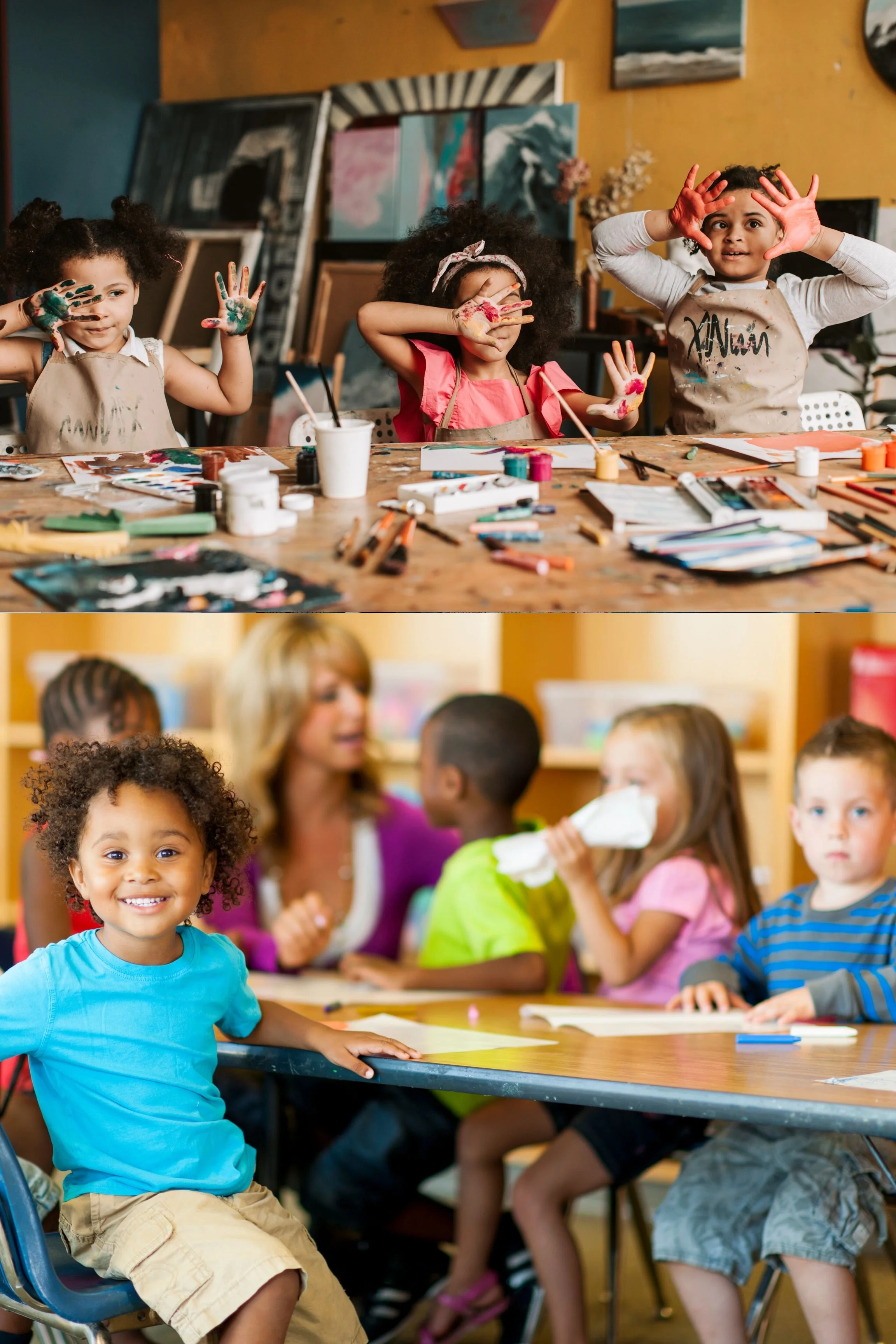 Children enjoying painting and group learning activities together